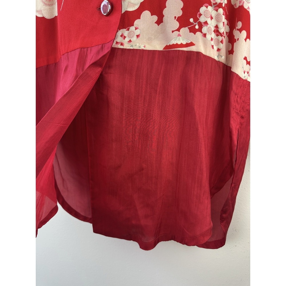Vintage Itsuko Takeda 100% Silk Kimono Floral Tunic Blouse Red Women No Size - Picture 4 of 16